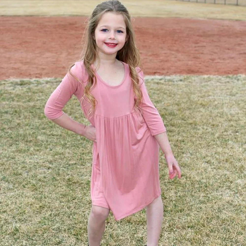 Pink Dress Quarter Sleeve Baby Doll Girls Kids